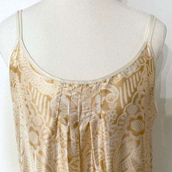 OSCAR DE LA RENTA CREAM GOLD PRINT SPAGHETTI SLEEVES SATIN MAXI SLIP SLEEPWEAR - Picture 5 of 8